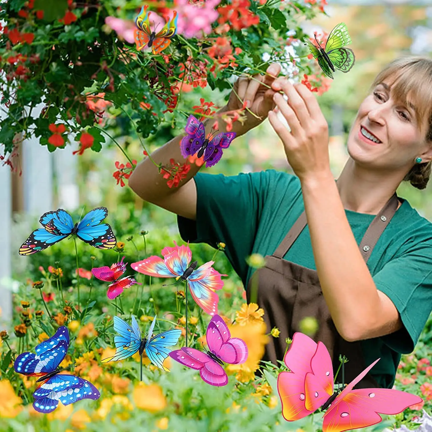 10 pz simulazione ritagli farfalla 3D doppio strato ali blu rosa farfalla creativa casa giardino bonsai decorazione floreale