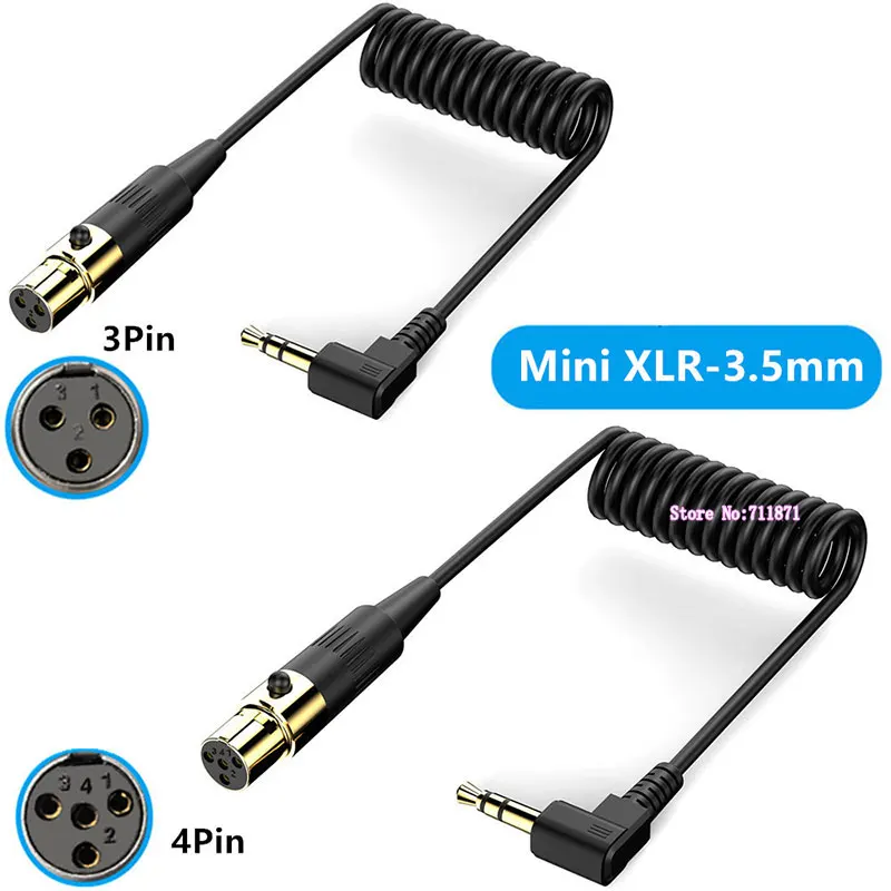 Elastic expansion contraction 3 4 Hole 3 4Pin Mini XLR Female Right Angle Elbow TRS 3.5 Male Audio Cable Cord Spring Coiled Wire