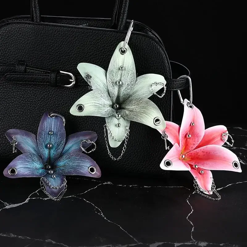 

Creative Orchid Lily Simulation Flower Keychain Fashion Backpack Decoration Accessories