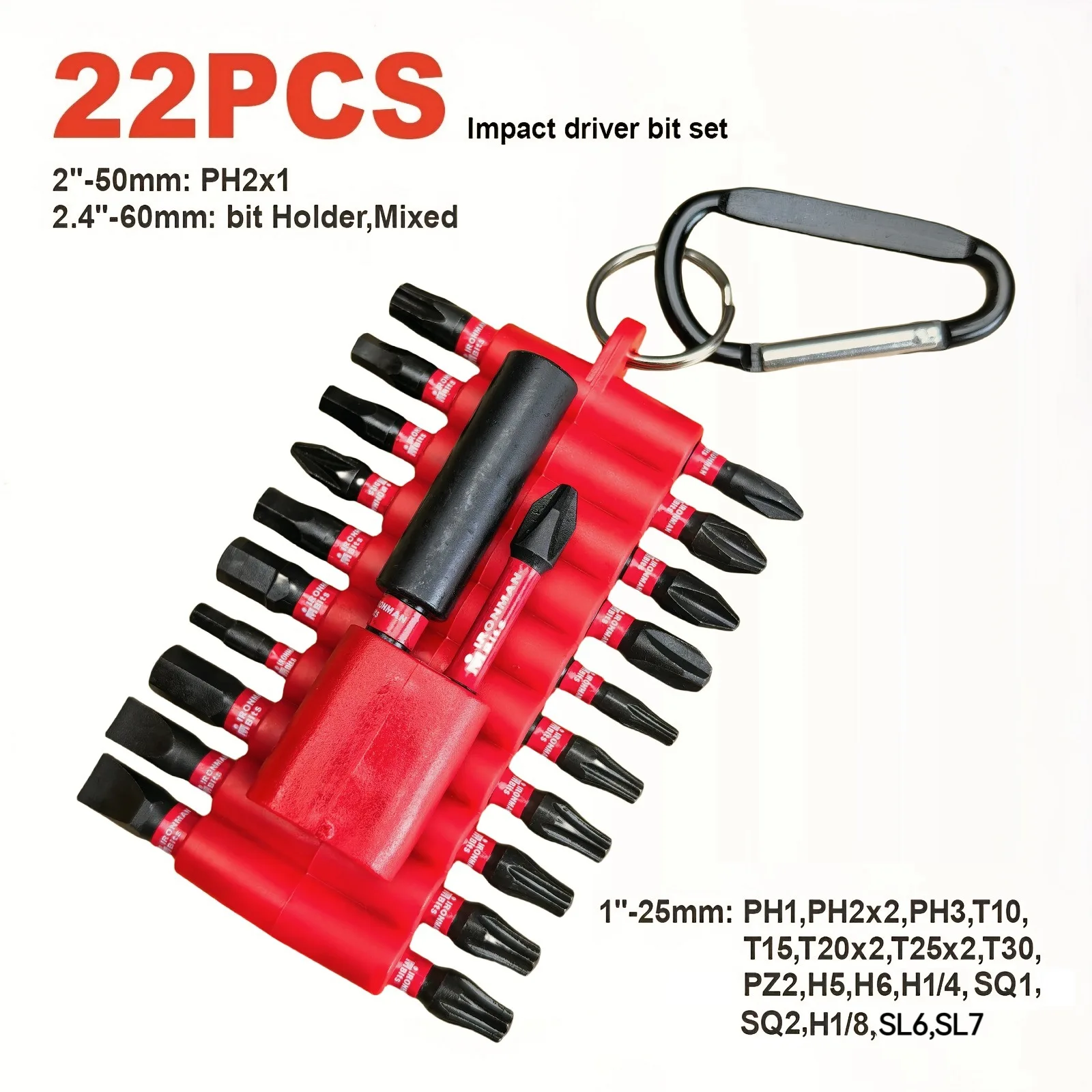 22PCS Impact Driver Bit Set S2 Steel Screwdriver Bits Phillips Hex Torx Black Oxide Power Drill Repair Tool Kit