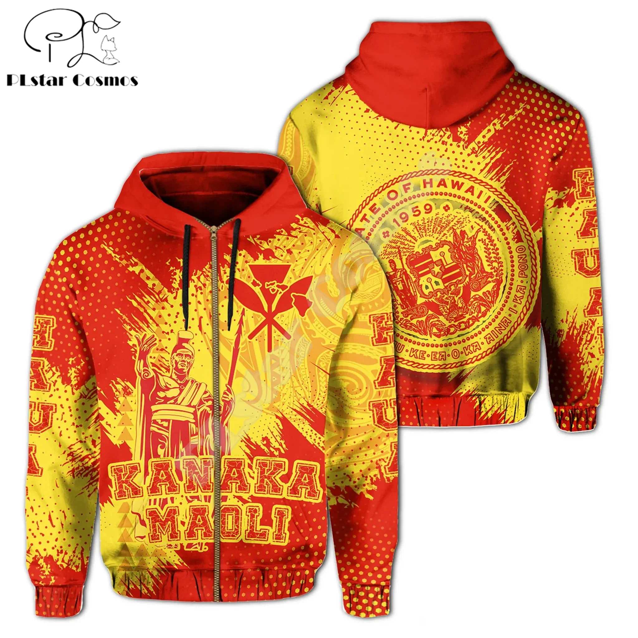 Polynesian Hawaii Kanaka King Country Flag Tribe Hawaiian Vintage Tattoo Retro 3DPrint Pullover Harajuku Casual Hoodies Jacket B