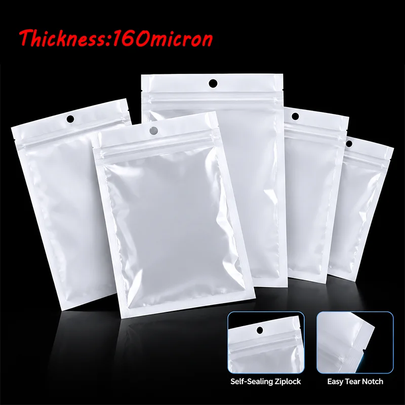 100~500Pcs White/Clear Self Seals Zipper Plastic Retail Packaging Bag Ziplocks Zip Locks Bag Package Hangs Hole For DIY Jewelry