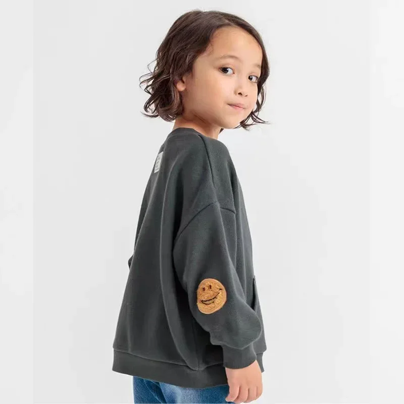 Baby Boys Clothing 2025 Spring Fashion Smiling Embroidered Children's Hoodie Cotton Casual Boys' Top Sweatshirt Kids Clothes