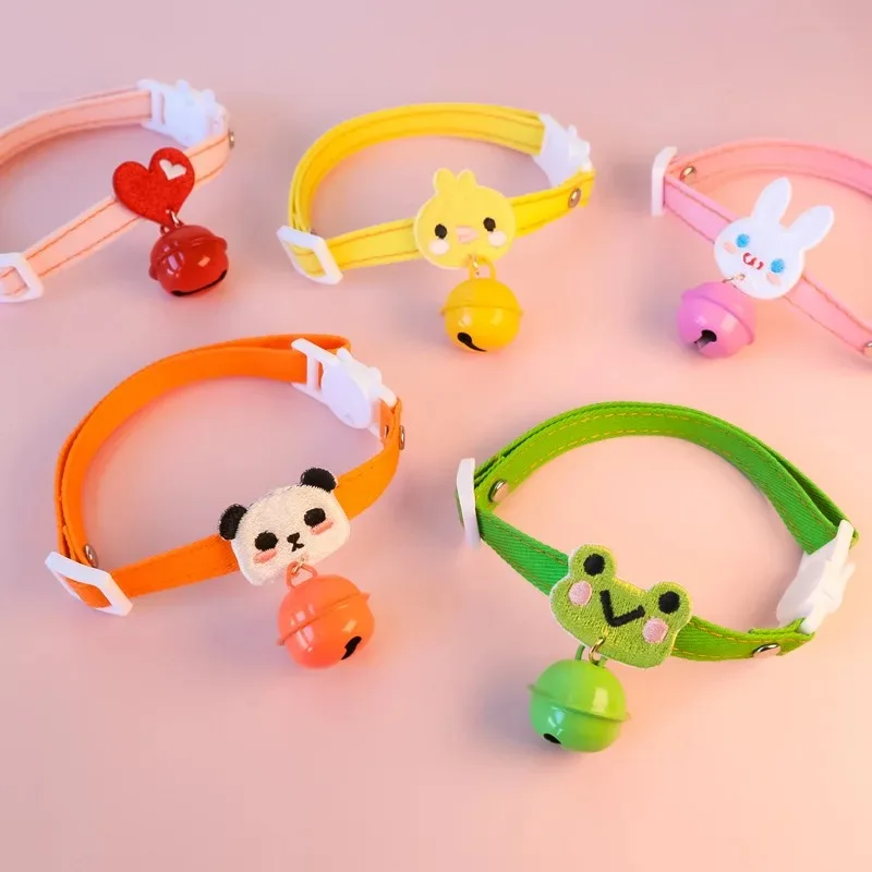 Super Cute Cotton Cat Collar Anti-choking Safety Buckle Adjustable Pet Collars Rabbit/frog/Panda Big Bells Cats Accessories 1PCS
