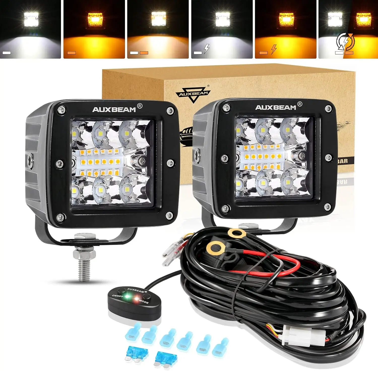 

3 Inch 72W LED Cube Light Bar Amber/White Work Pod Off-Road Driving Lights for Truck SUV Boat Jeep