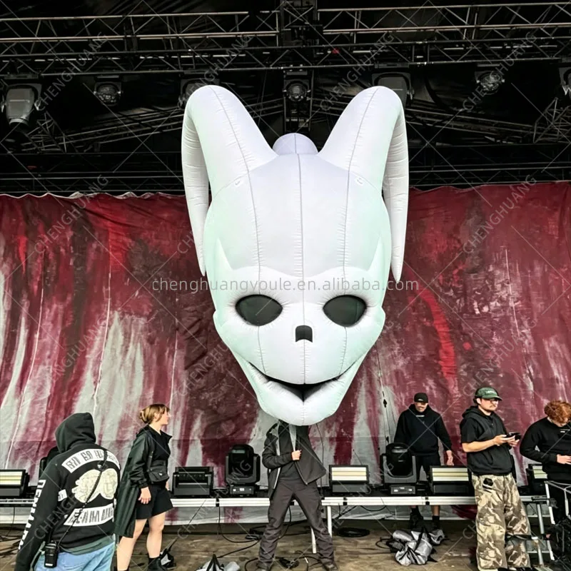 Giant Inflatable White Cat Terror Mask With LED Light Creative Music Festival Stage Background Party Exhibition Decor Props