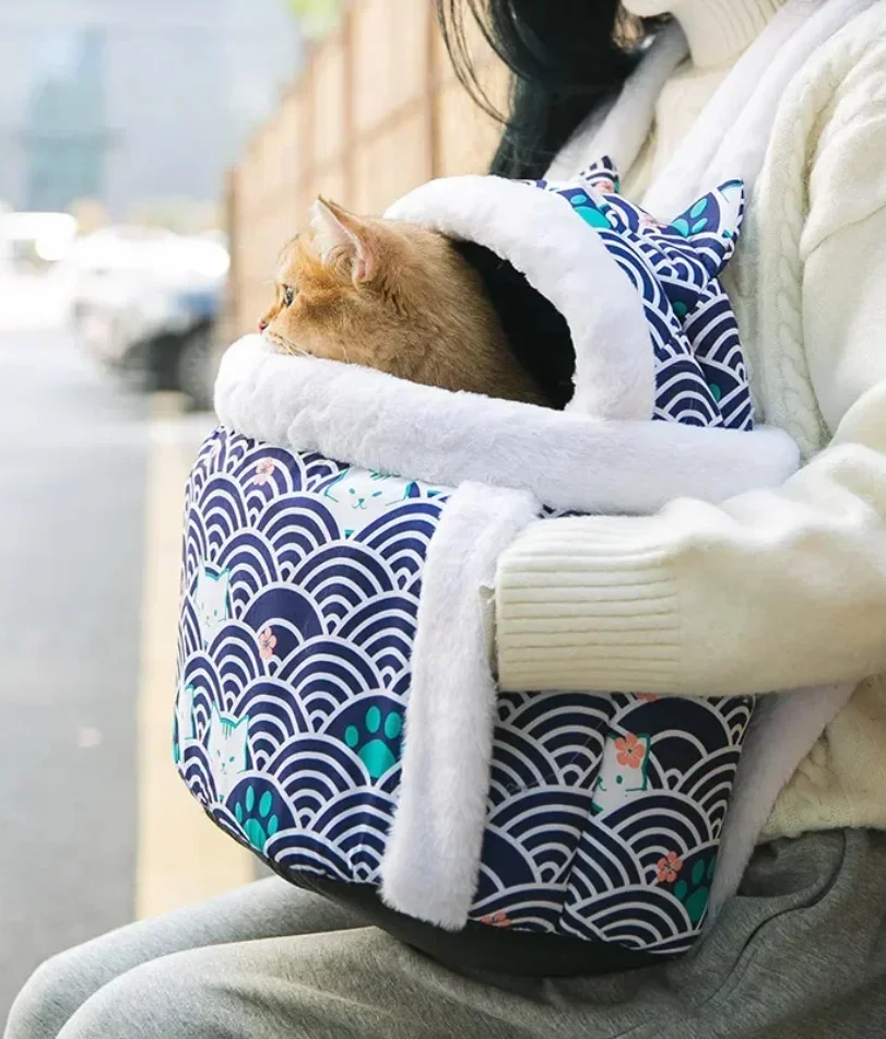 حقيبة حمل الحيوانات الأليفة القط الكلاب أفخم على ظهره السفر في الهواء الطلق المشي الشتاء عش دافئ هريرة جرو معلقة الصدر الناقلون المحمولة