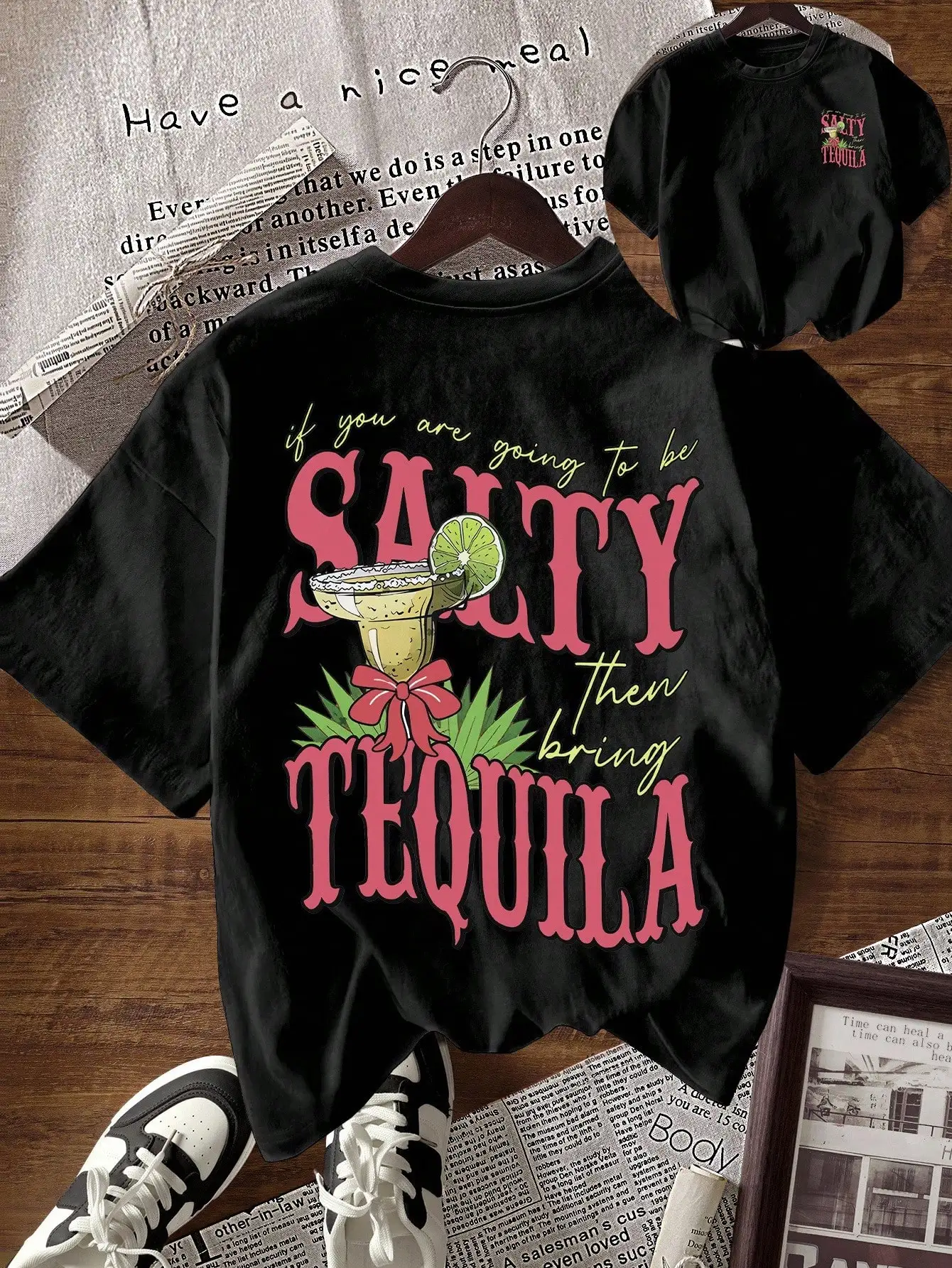 Glissea Funny Fruit & Letter Print Round Neck Short Sleeve T-Shirt For Women Graphic Tees Women Tops