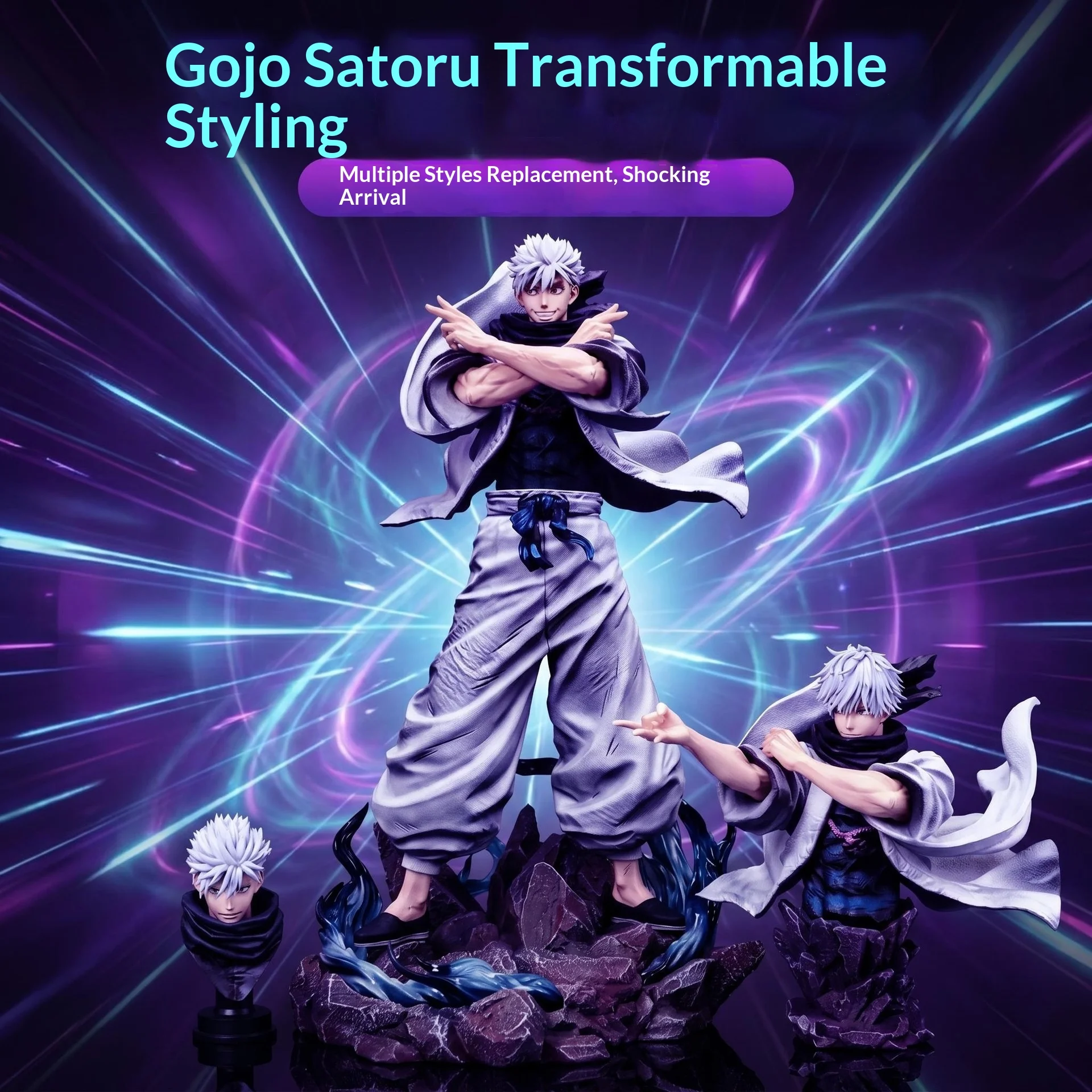 Auf Lager: Jujutsu Kaisen Knight Alliance Exklusive Gojo Satoru Dual-Body 3-Köpfige Skulptur Anime-Figur Desktop-Sammlerstück Dekoration