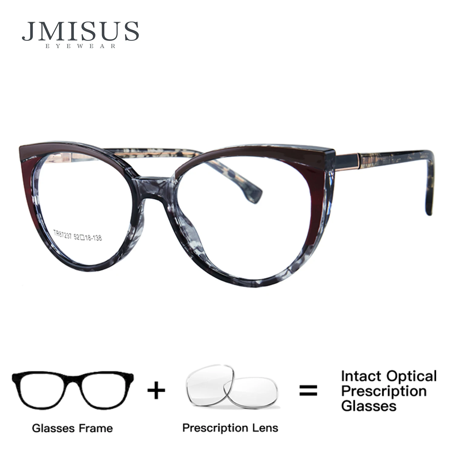 

JMISUS Handmade Acetate Cateye Progressive Prescription Glasses ﻿Optical Lenses with Custom Rrecipe Round Myopia Eyewear