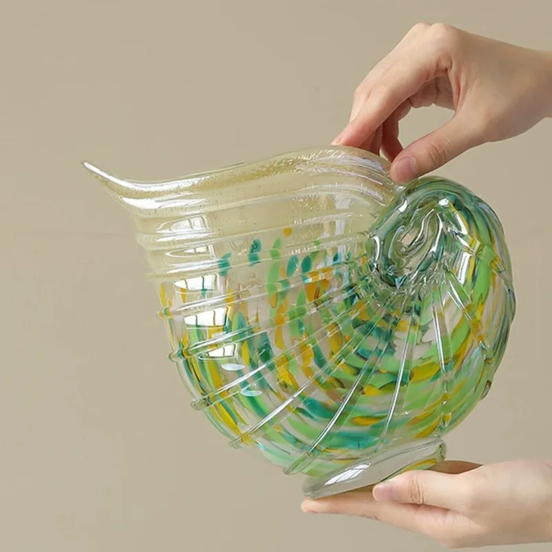 Creative Conch Glass Vase Luxury High End Ornament Art Design Home Living Room Desktop Decor Flower Arrangement Container