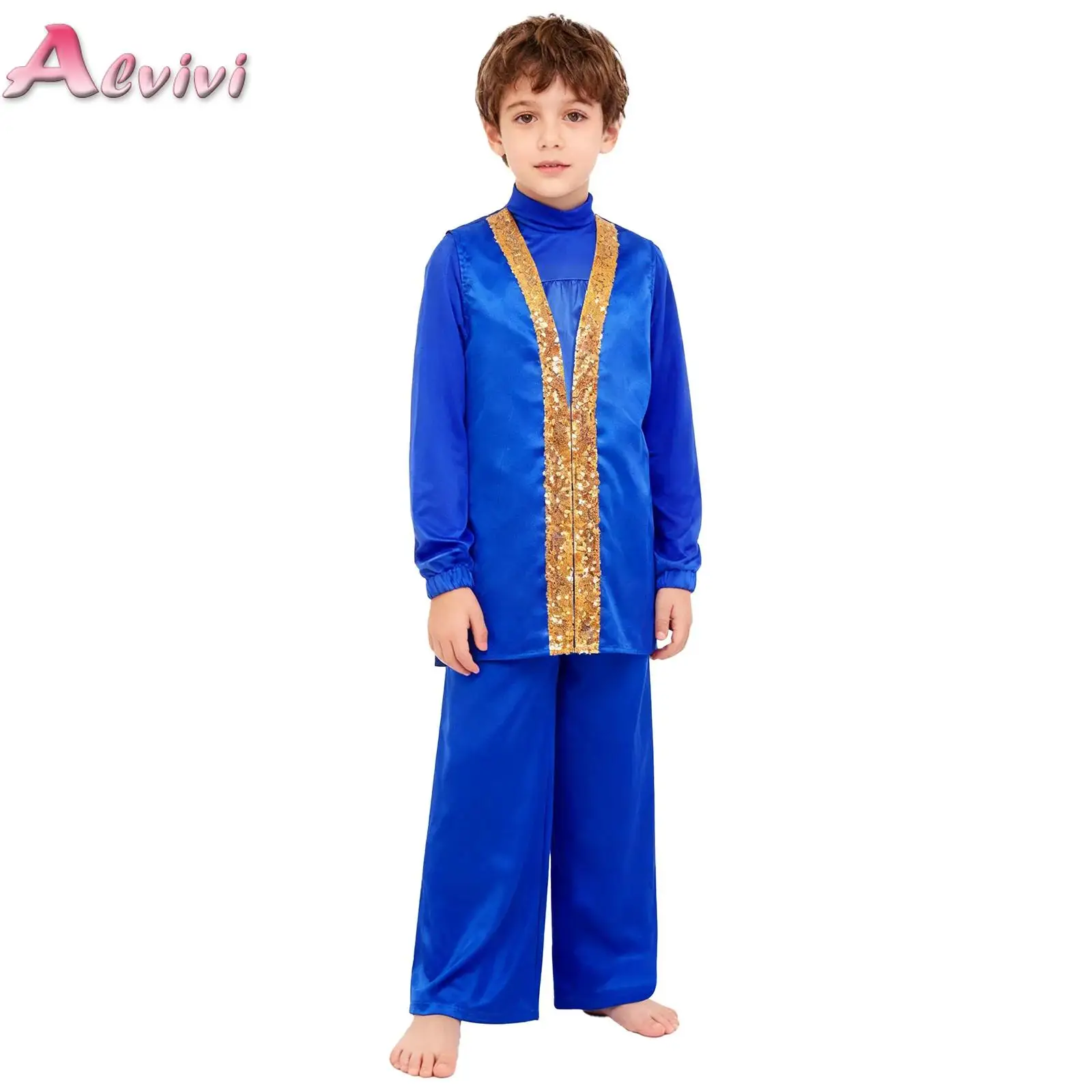 

Boys Girls Church Choir Worship Praise Dance Outfit Long Sleeve Top+Robe+Pants Halloween Christian Pastor Priest Cosplay Costume