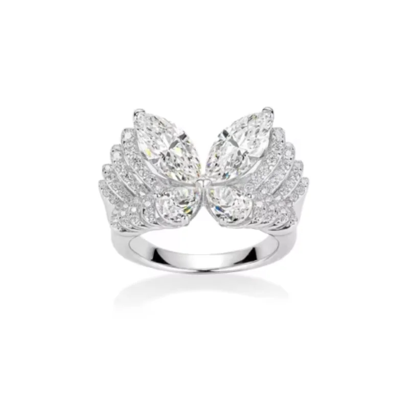 Bellux 925 Silver Synthetic Zircon Ring White Marquise Water Drop Diamonds Butterfly Hollow out Sparkling Rings