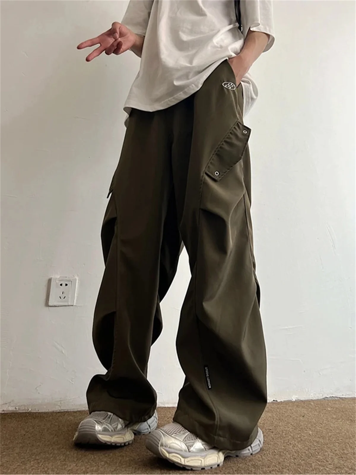 Black Cartoon Cargo Pants Men Solid Wide Leg Trousers Male Quick Drying Streetwear Loose Oversize Korean Hip Hop Punk Pants view 2