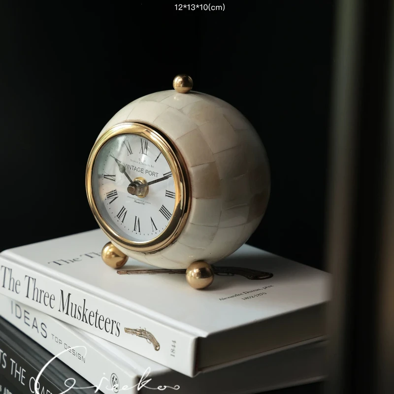 Natural Bone Patchwork Globe Desk Clock, Traditional Indian Handicraft, Antique Home Ornament for Tea Room, MidC Hallway Accent