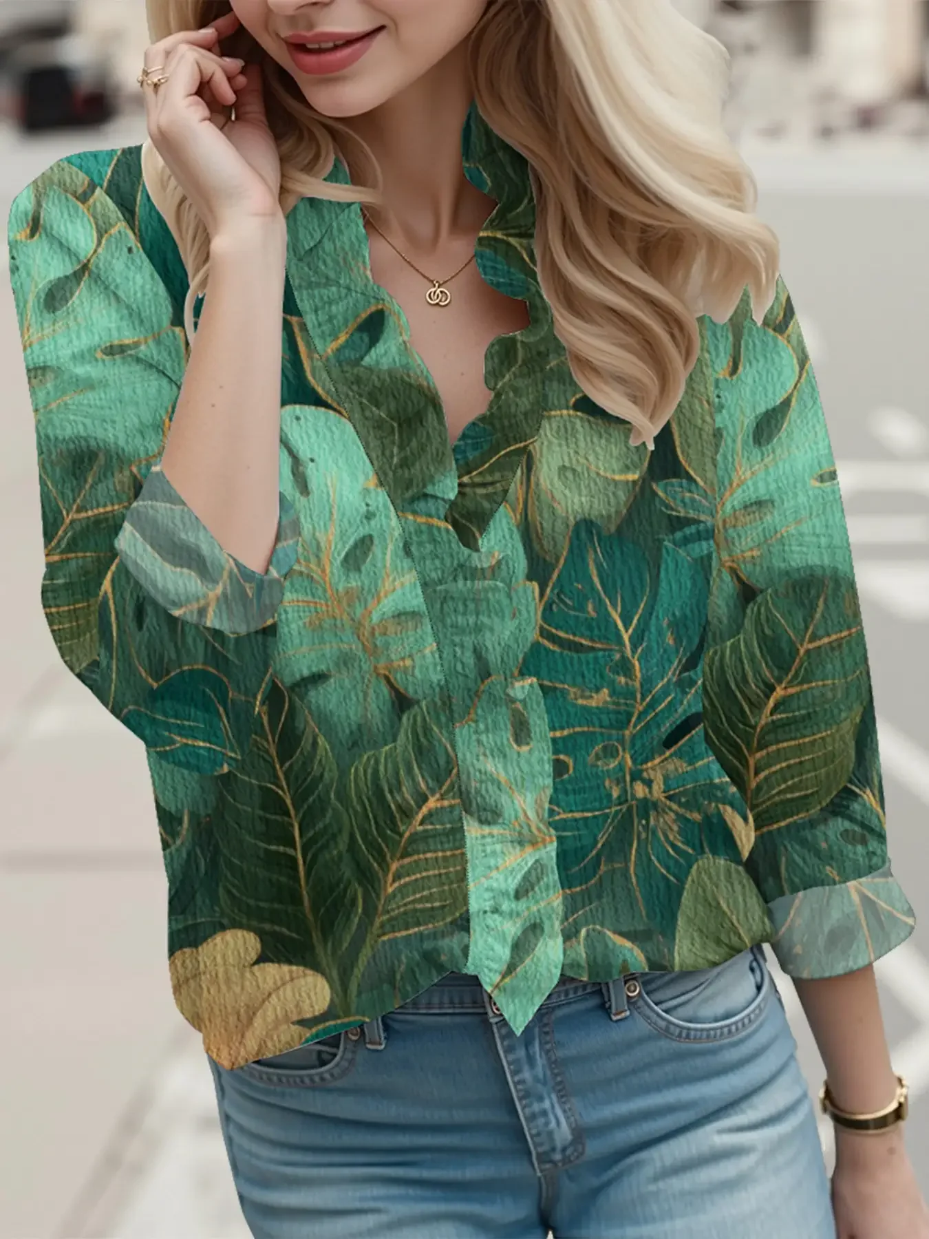 بلوزة كاجوال جديدة للخريف برقبة على شكل حرف V، قميص نسائي من الدانتيل بأكمام طويلة، ملابس للربيع والصيف والخريف #6