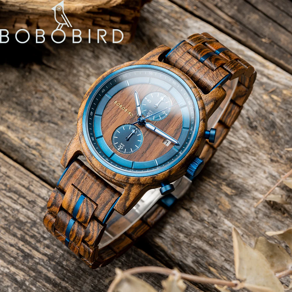 

Top Luxury Brand BOBO BIRD Wooden Watches Multifunctional Men Quartz Wristwatches Solid Wood Strap montre homme Father's Day