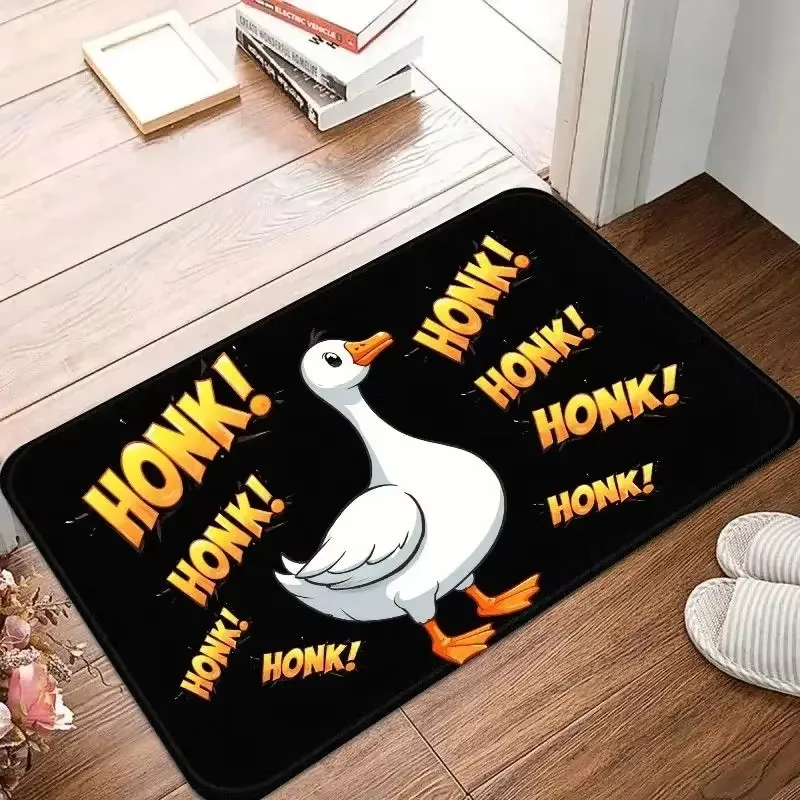 Funny Honk Honk White Goose Cartoon Print Non Slip Indoor Front Door Rug Cute Animal Home Entry Decor Flannel Door Mat