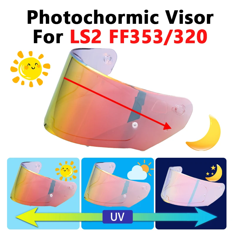 Photochromic Visor For LS2 FF320 FF353 Helmet Red&Blue Fits M-XXL Size Windshield UV Protection Motorcycle Helmet Accessories