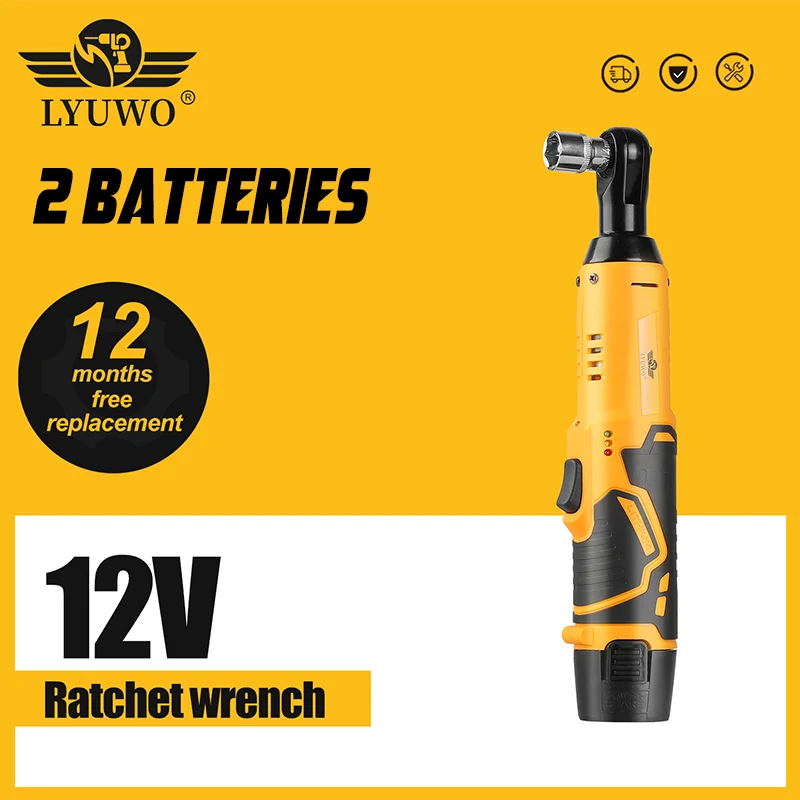 LYUWO 12V 3/8 Rechargeable Electric , Ratchet Set, Angle Drill, Screwdriver To Remove Screw Nut, Automobile Maintenance Tool