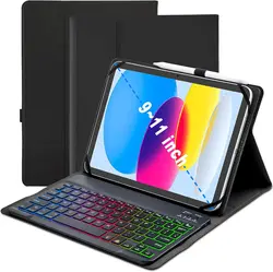 Universal Tablet Bluetooth Keyboard Case for 9.7 10.1 10.2 10.4 10.5 10.9 11 inch Tablet with 7 Color Rainbow Backlit Keyboard