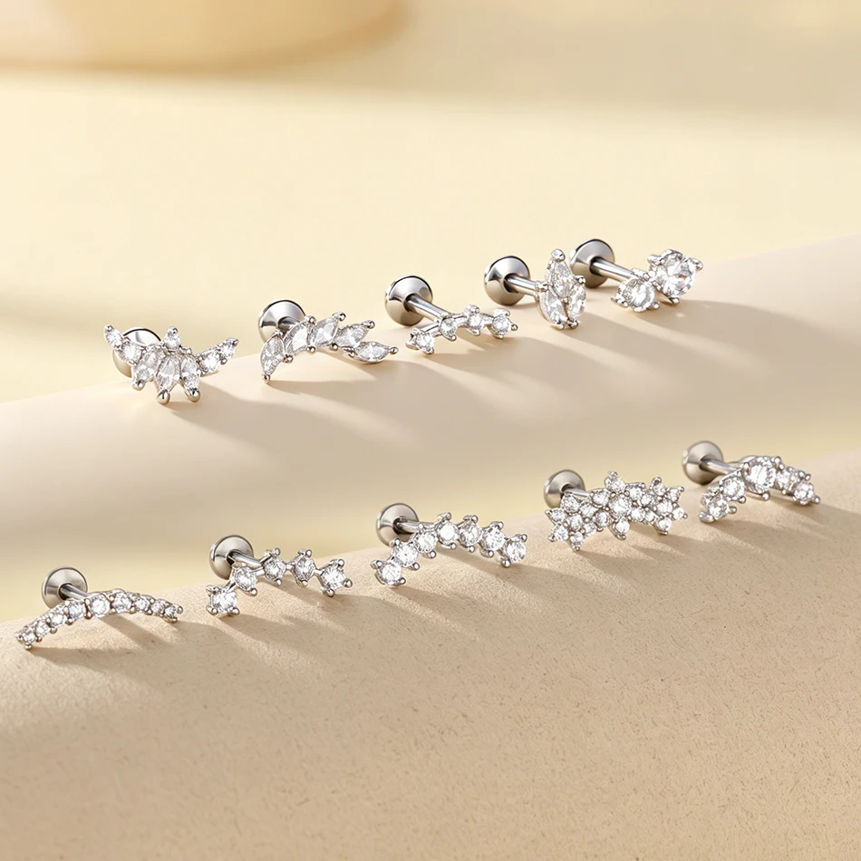 1 Stück Stahl & Kupfer Zirkon Flacher Ohrstecker Blumen-Design für Ohrläppchen Helix Tragus Knorpel Medusa Piercings Damenschmuck 16G – Detail 6