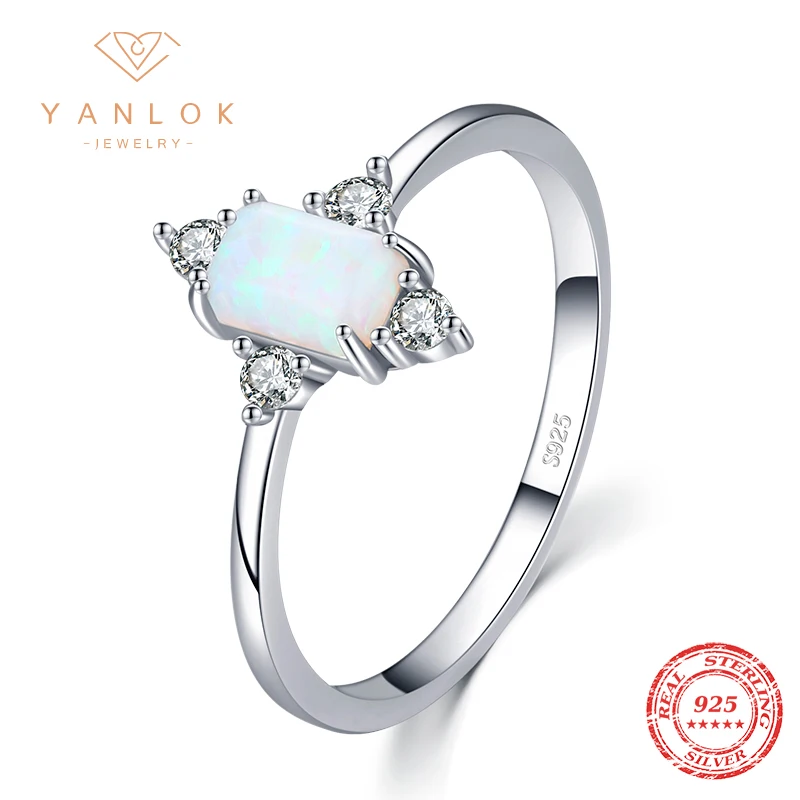 

YANLOK Colorful Dream Opal Rings Real 925 Sterling Silver Vintage Finger Rings Original Design Wedding Engagement Jewelry