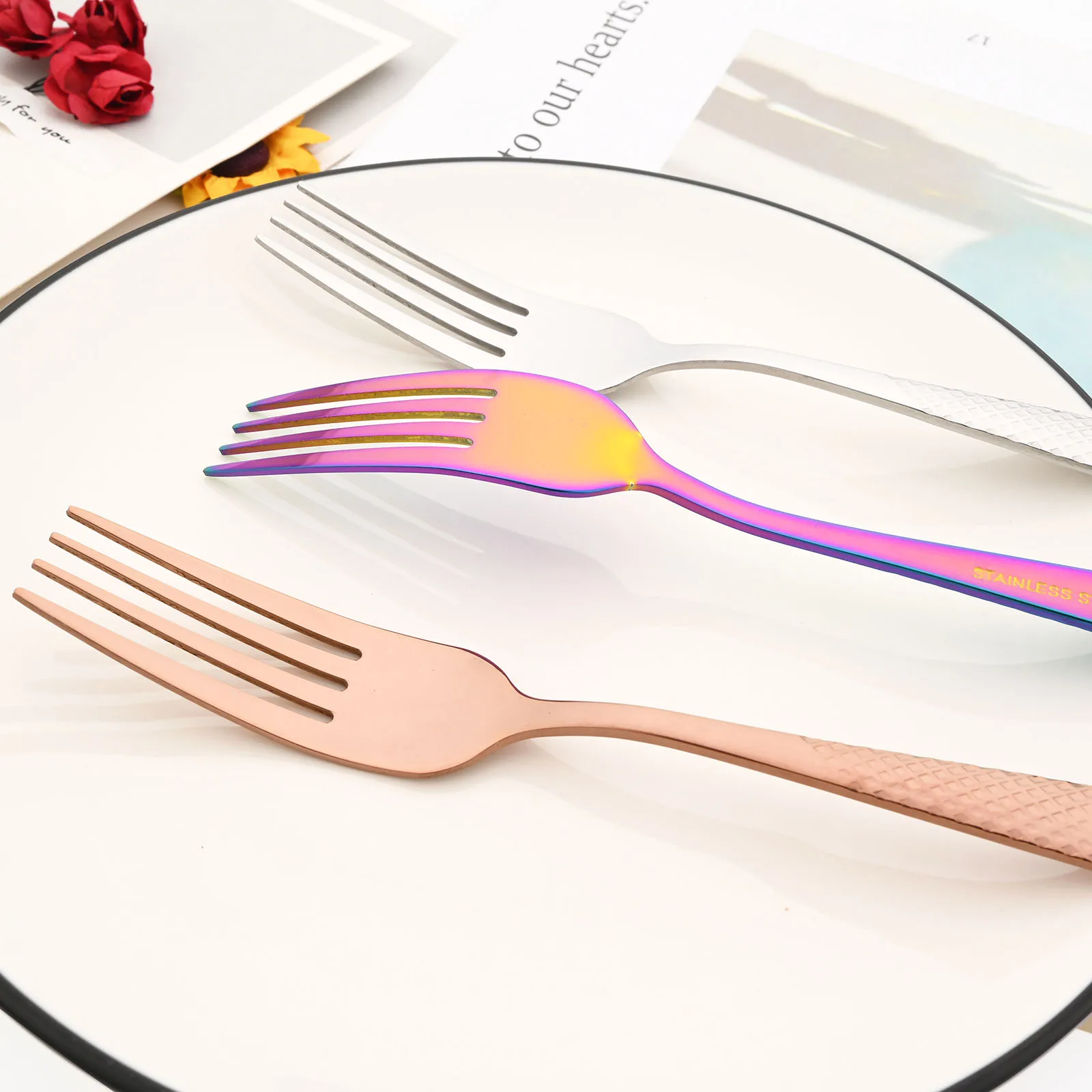 Drmfiy Luxury Cutlery 6/30Pcs Fork Spoon Knife Set Elegant Gold Stainless Steel Dinnerware Set Tea Spoon Kitchen Silverware Set