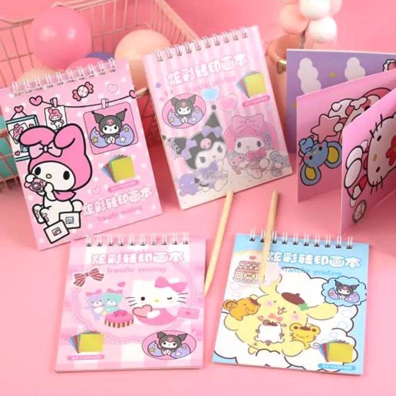 1-6 Copies Sanrio Transfer Picture Book Cute Gold Powder Transfer Sticker Book Loose Leaf Dazzling Coloring Book Gift Paste Book