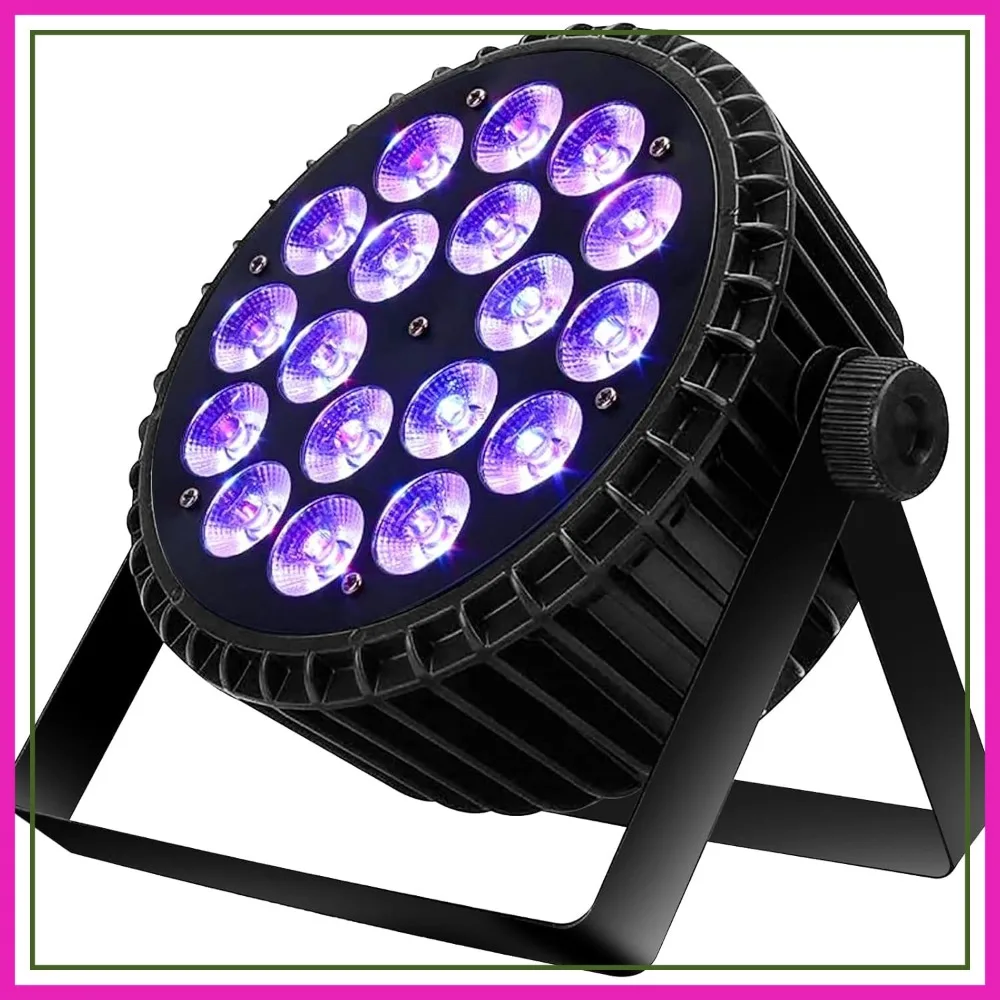 

LED Stage Par Lights 18x18W RGBWA+UV 6in1 Wash/Strobe DMX512 Sound Activated Aluminum Alloy Uplighting for Concerts Party