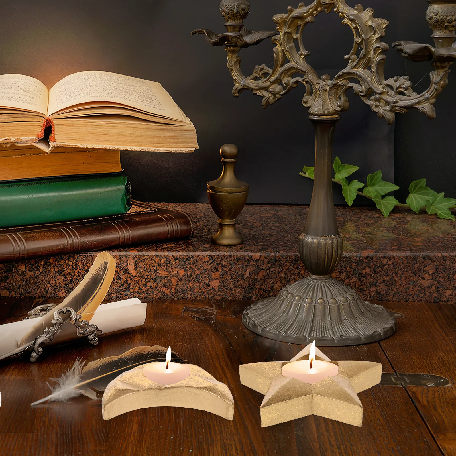 

2Pcs Aromatherapy Holder Star Moon Shape Vintage Resin Tray Home Decoration Romantic Atmosphere Party Festival