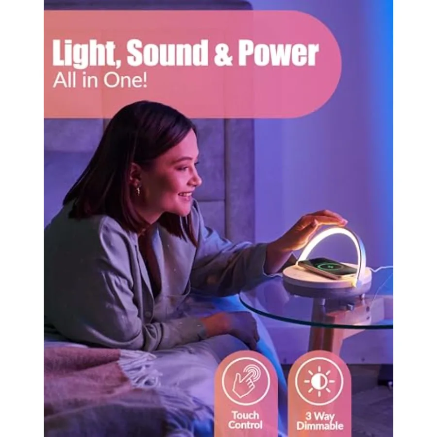 Bedlampje met draadloze oplader Verjaardagscadeaus voor vrouwen 6-in-1 Touch-bedlampje Draagbare Bluetooth-luidspreker Cadeau voor haar M