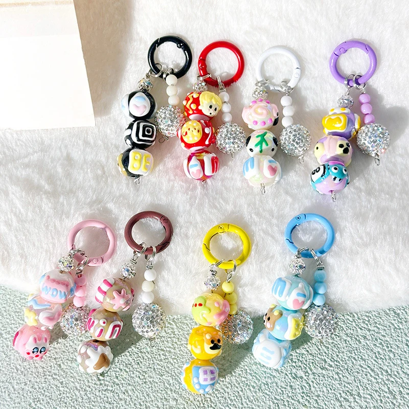 Dopamine Style Phone Chain Charm Keychain Girl Candy-colored Hand-painted Beads Bag Camera Cute Pendant