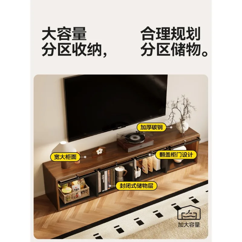 TV cabinet, living room, household floor-to-ceiling antique storage and storage integrated solid wood texture small apartment