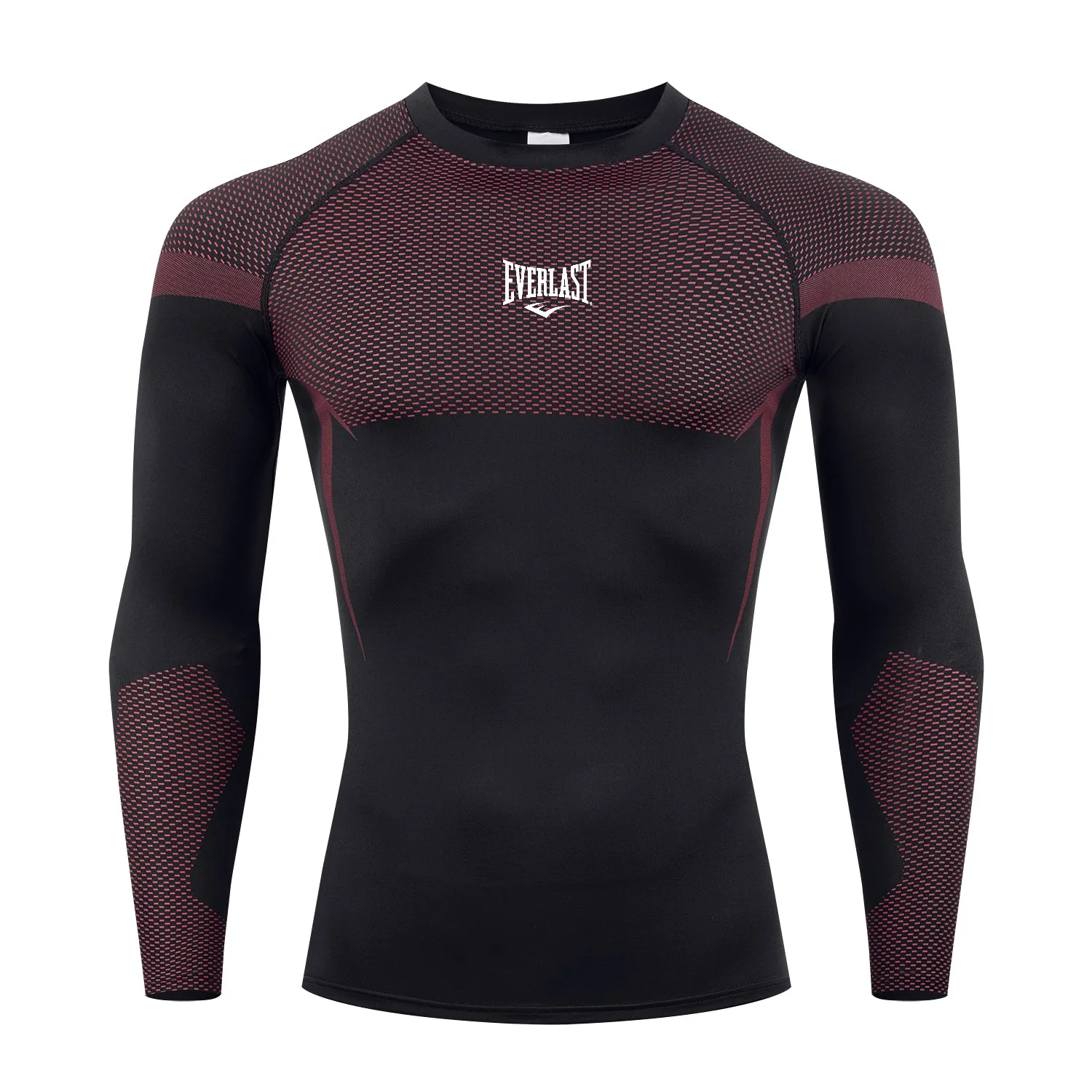 EVERRAST-2025 new men's long sleeved fitness set running T-shirt, casual, breathing, short sleeved, sports, jogging, gym
