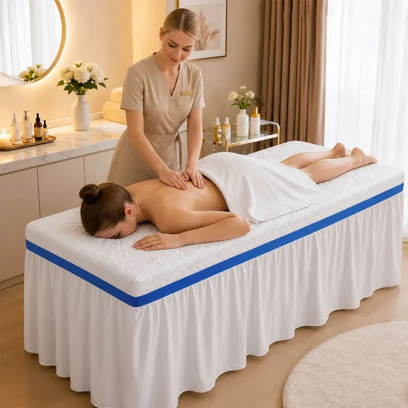 High-end Beauty Salon Bed Cover Skin-friendly Comfort Cotton Fitted Bed Sheet Bed Skirt For SPA Massage Therapy  With Holes
