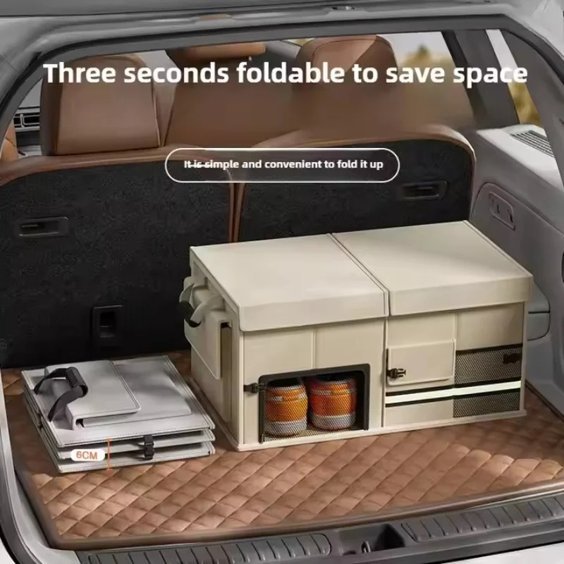 60L Foldable Car Trunk Storage Box Waterproof Car Boot Organizer  Reinforced Panel Non-Pinch Handle 3 Colors Gray Beige Black