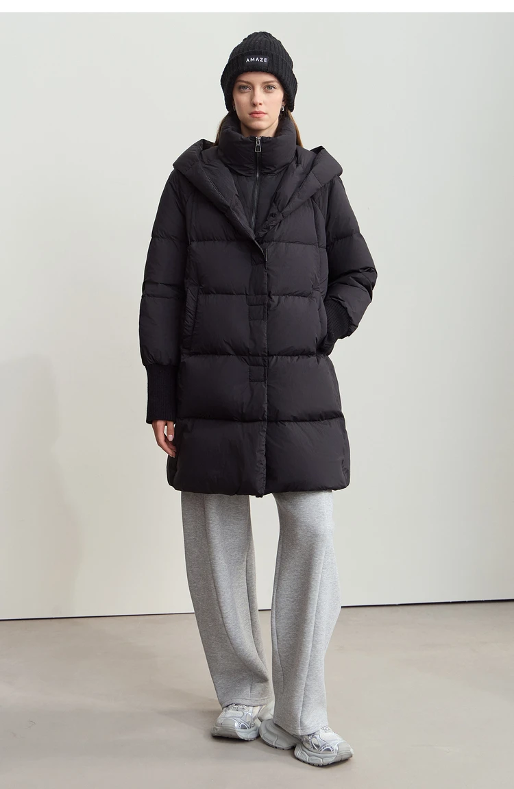 Amii 2026 Winter Warm New Women Down Jacket Cuffs Magnetic Buckle Zipper Hooded Fake Two-piece Thick Loose Long Coats 12444104