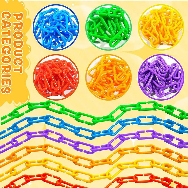 Plastic C-Clip Hook Chain Links 6 Colors Counting Linking Activity Kit for Fine Motor Color Recognition Counting Sorting Skills