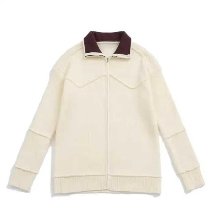 

Невобычный цветной вязаный свитер с блузкой, тюжет, свободный крой, воротник, молния, дизайн для пар, осенне-зимняя повседневная одежда, полиэстер...