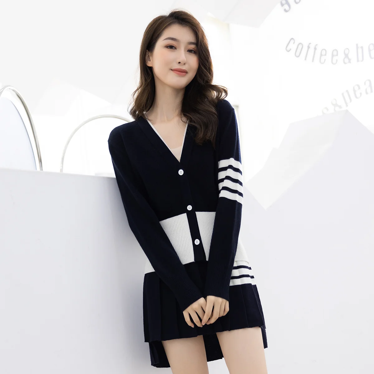 Z932 High quality luxury women's fashion brand 50% merino wool 50% cashmere knitted cardigan sweater