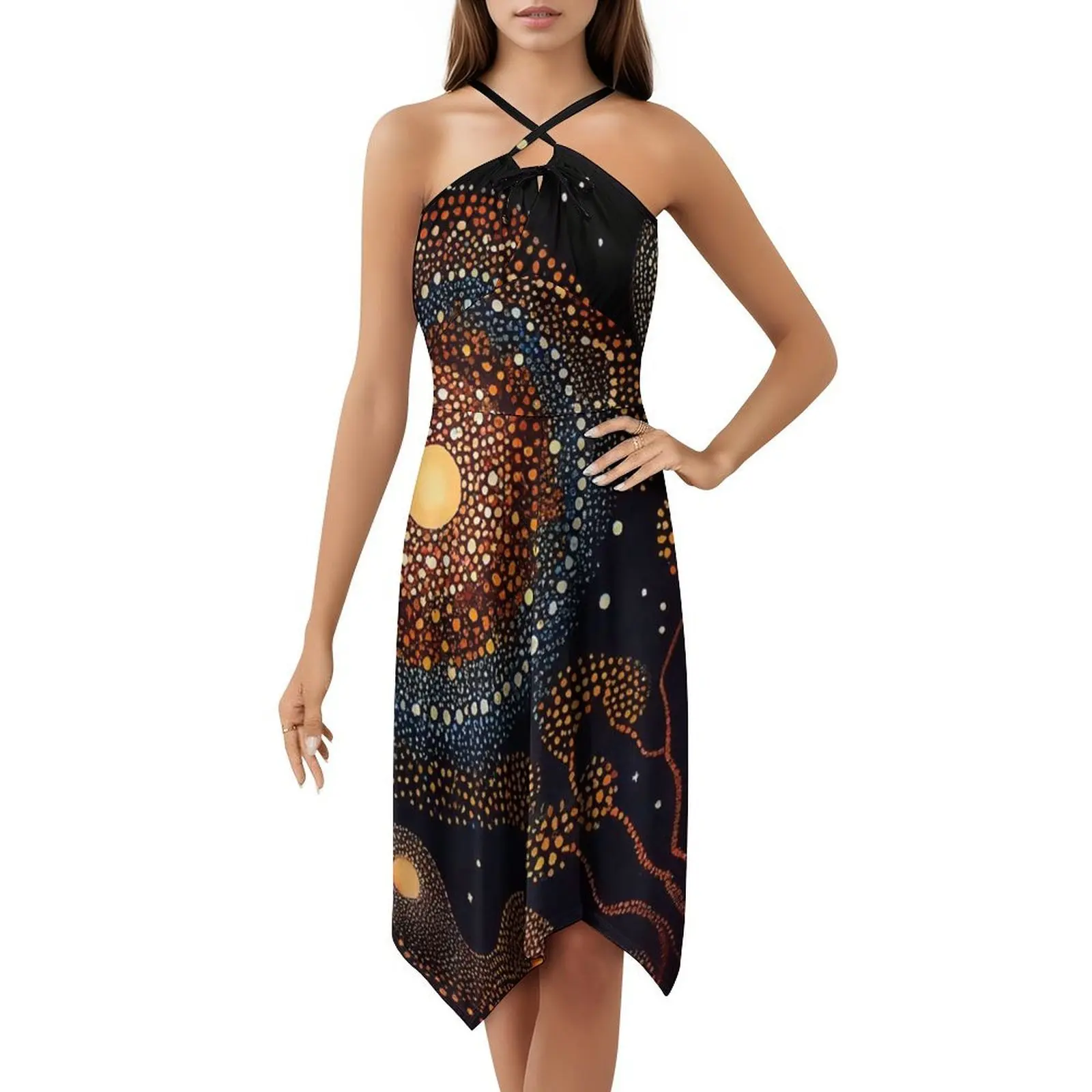 Alice Molas # 11 vestido boêmio sem mangas para mulheres, vestidos de festa de praia estampados, bandeira aborígine, noite australiana aborígine