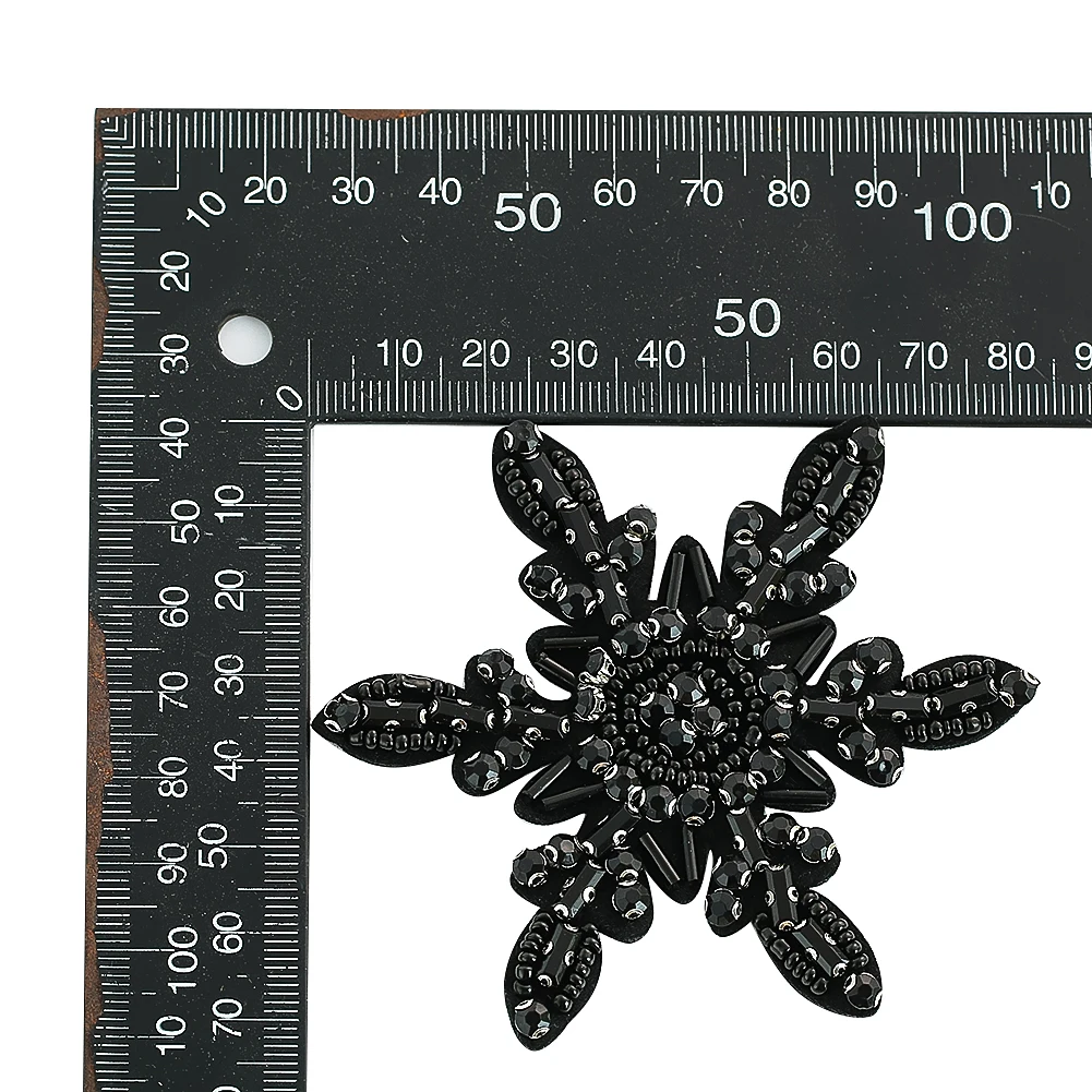 Glitter Fabric Stickers Black Snowflake Rhinestone Applique Clothing Patches Handmade Sewing Supplies Patches Wedding Dresses