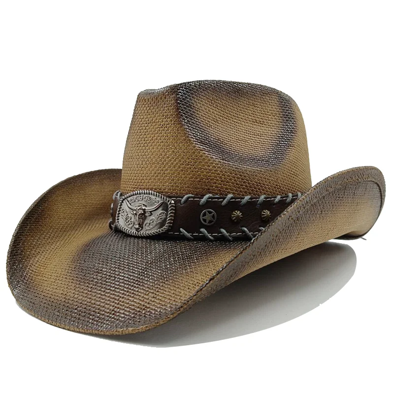 Thickened Cowboy Hat Vintage Straw Hat 2023 New Men\'s and Women\'s Jazz Large Size Cowboy Hat Straw Hat Sun Hat Summer Hat