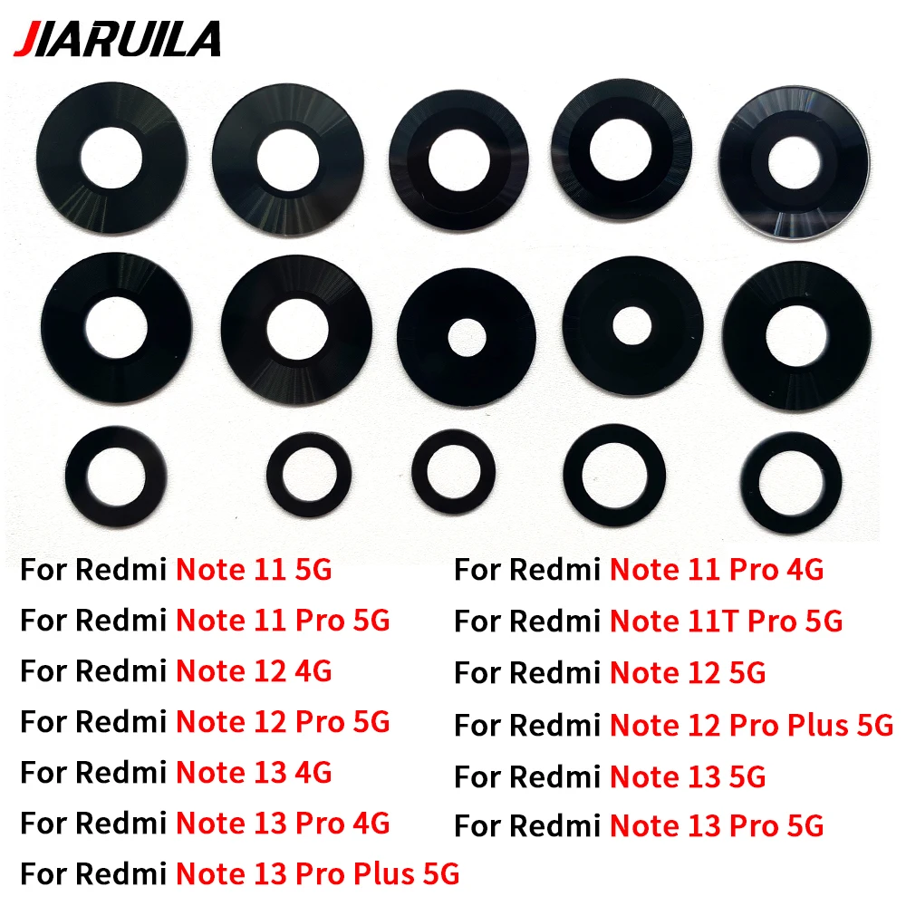 10Pcs，For Xiaomi Redmi Note 13 12 11 Pro Plus 5G 4G Camera Glass Lens Back Rear Camera Glass Lens with Glue Replacement Parts