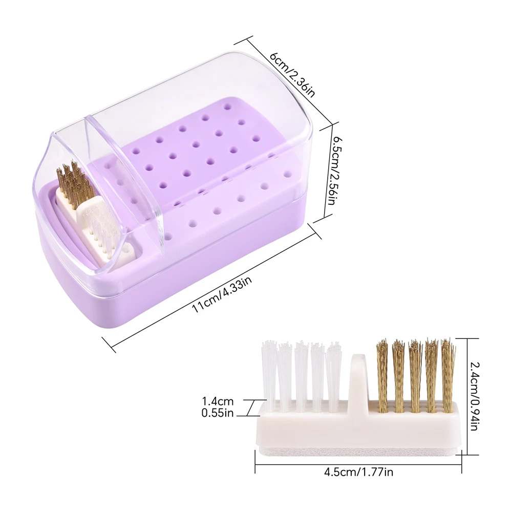 30 Holes Nail Drill Bits Polishing Head Storage Box with Cleaning Brush Milling Cutter Display Container Case Manicure Equipment