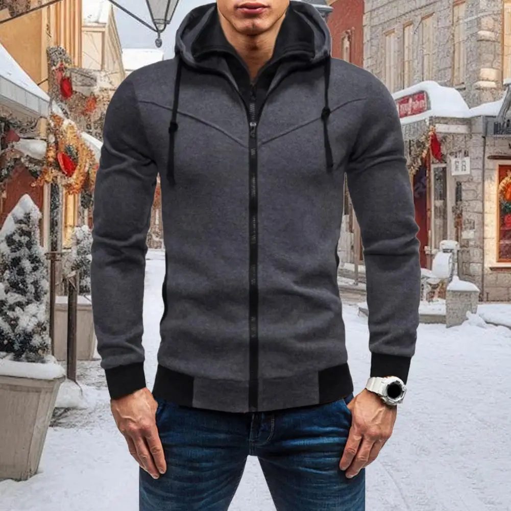 

Casual Men Hoodie Men's Zipper Closure Hoodie Cardigan with Drawstring Hood Contrast Color Design for Fall Spring Seasons Cozy