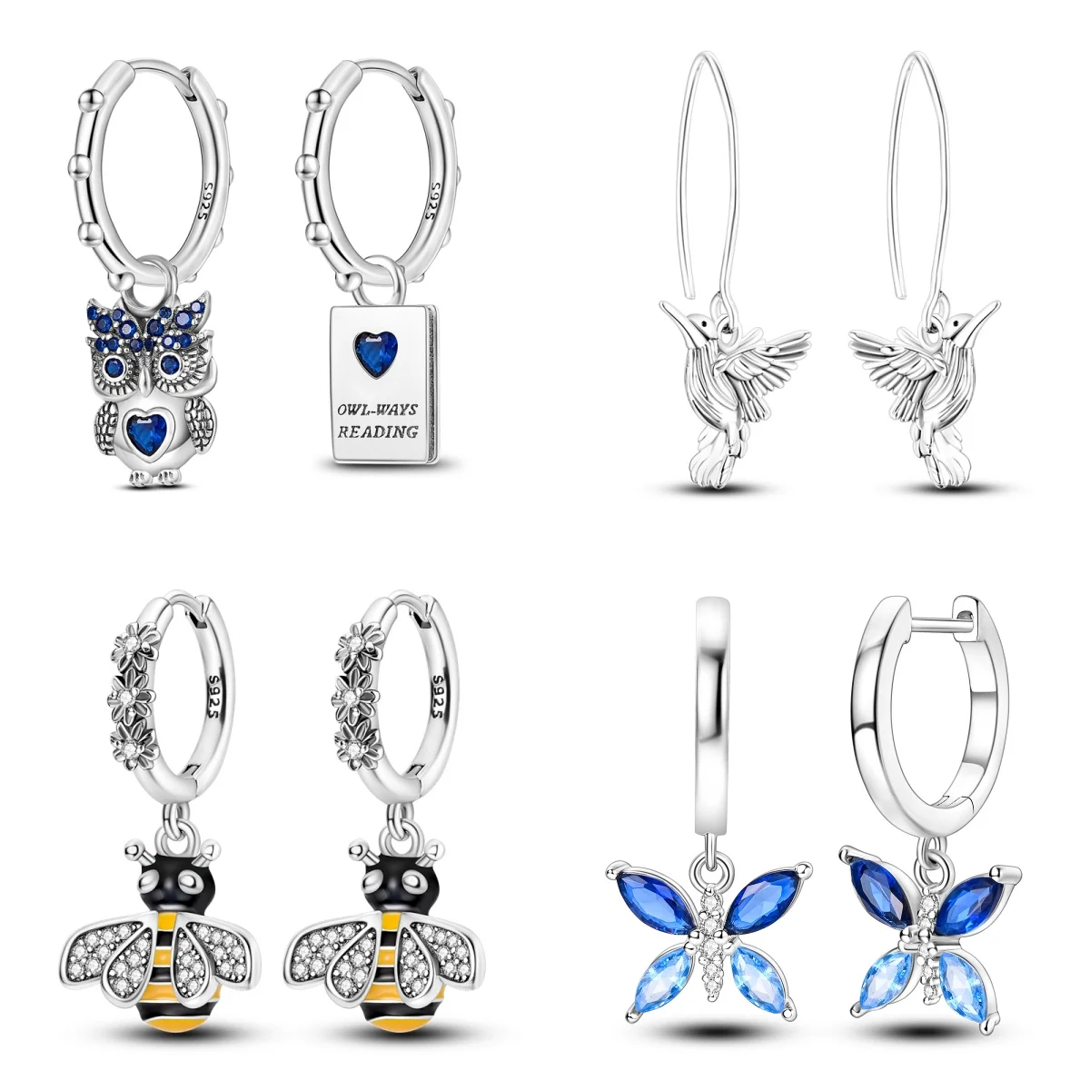 

2024 All New Sterling Silver S925 Owl Book Zircon Earrings And Eardrop Simple Fine Jewelry Women Girls Fashion Party Gift