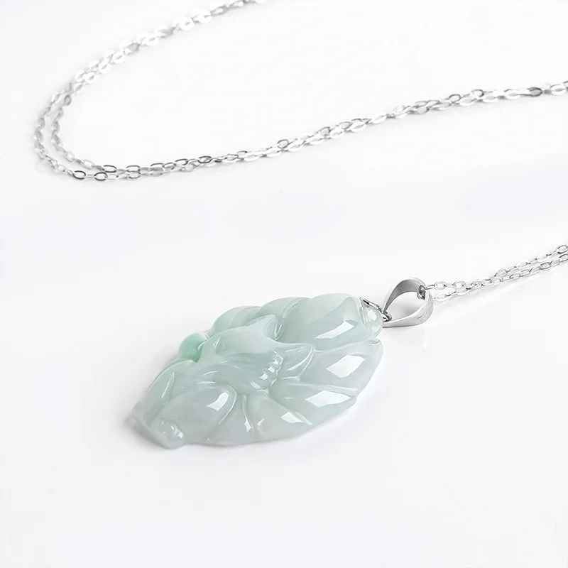 Jia Le/ 925 Silver Inlaid Natural Jade Light Green Nine-tailed Fox Necklace Pendant Jewelry Accessories Fashion Men Women Gift