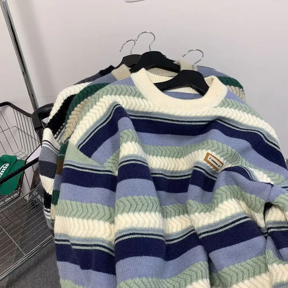 

Мужская свободная посадка, круглый трикотаж, осень-зима, повседневная толстовка с антибактериальным волнистым узором, удобная мягкая ...